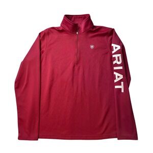 Ariat Sweatshirt Womens M Red Tek Team Mid 1/4 Zip Cold Series Fleece Logo 10038
